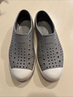 Native Grey Perforated Slip-On Shoes with White Toe